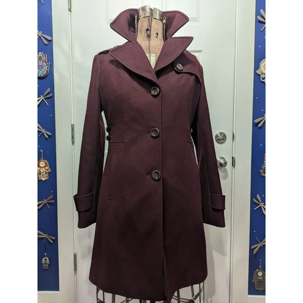 Kenneth Cole Women’s 10 Long Wool Dress Coat A-Line Fit & Flare Buckle Detail Me